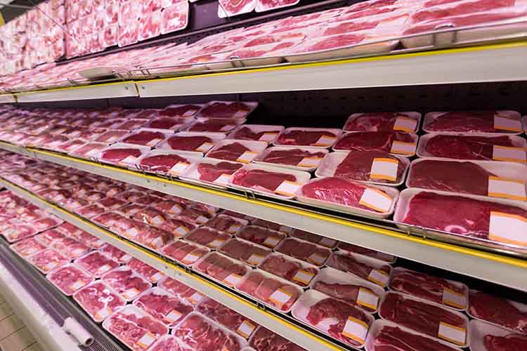 Beef section in the grocery store